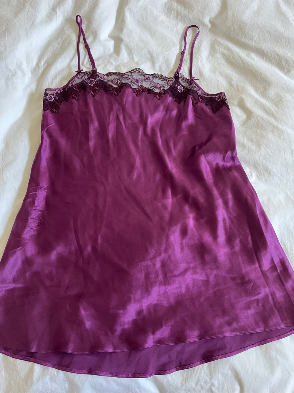 Marks & Spencer Silk Puple shiny lace floral embroidery bow detail slip dress